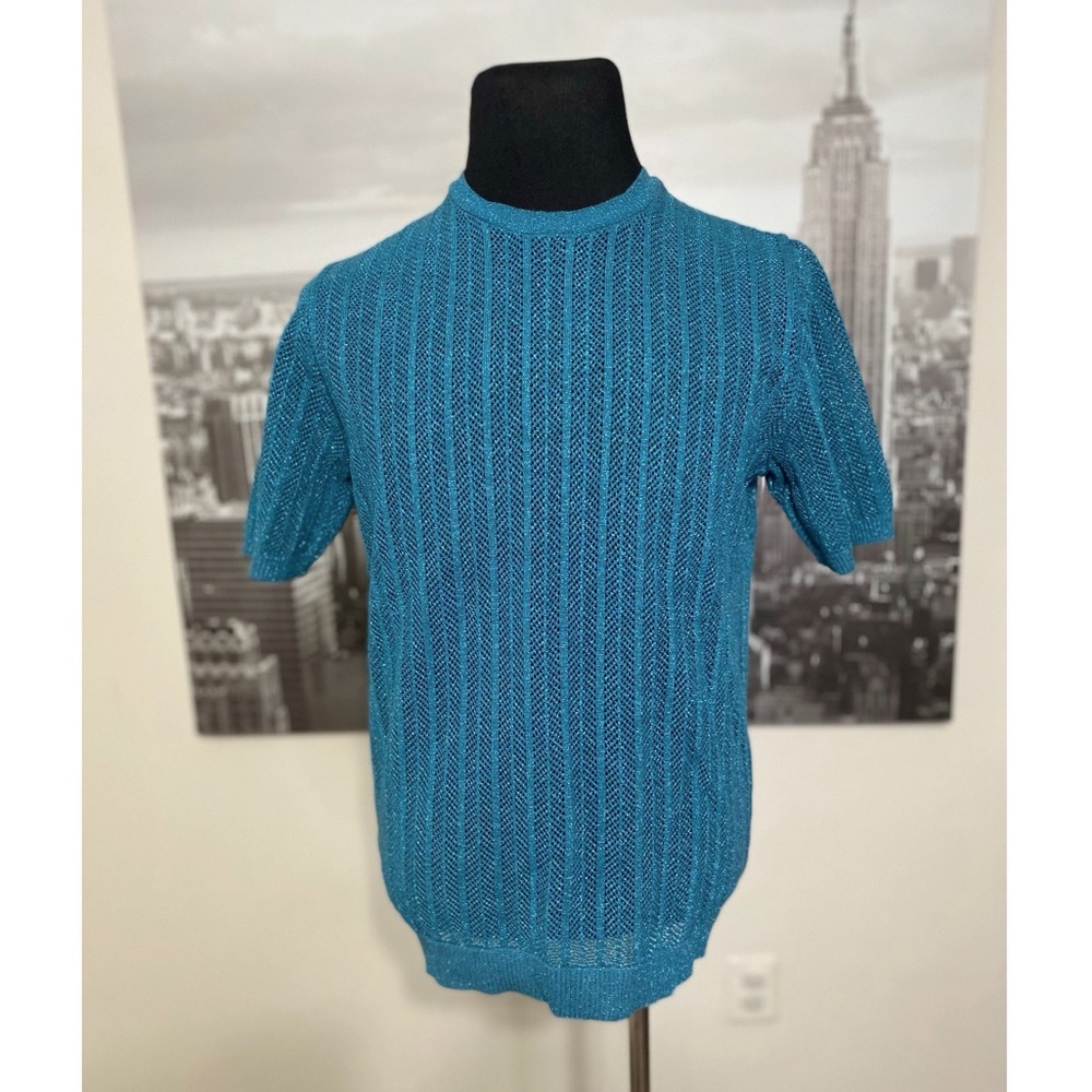 ASOS Knitted T-shirt in Metallic Blue Yarn